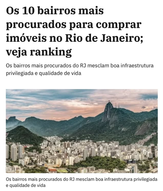 Os 10 bairros mais procurados para comprar imveis no Rio de Janeiro